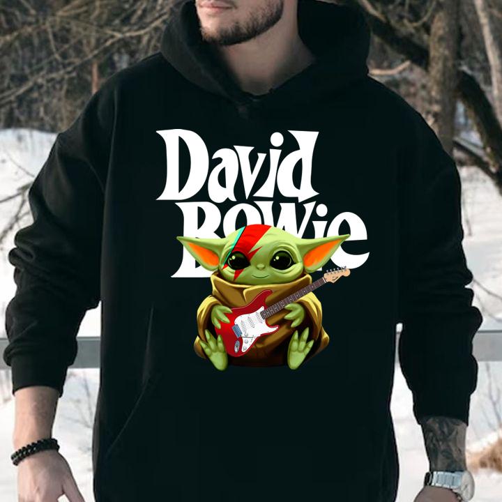 Baby Yoda hug guitar David Bowie Star Wars t-shirt hoodie