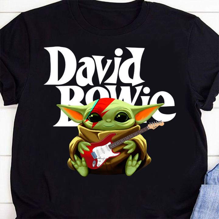 Baby Yoda hug guitar David Bowie Star Wars t-shirt shirt