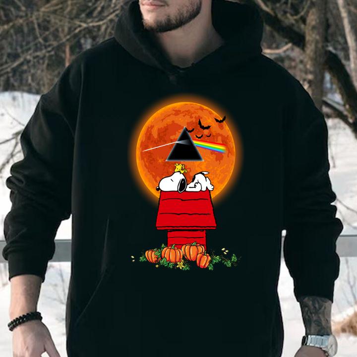 Halloween Snoopy and Woodstock Poster Pink Floyd Pumpkin Moon t-shirt hoodie