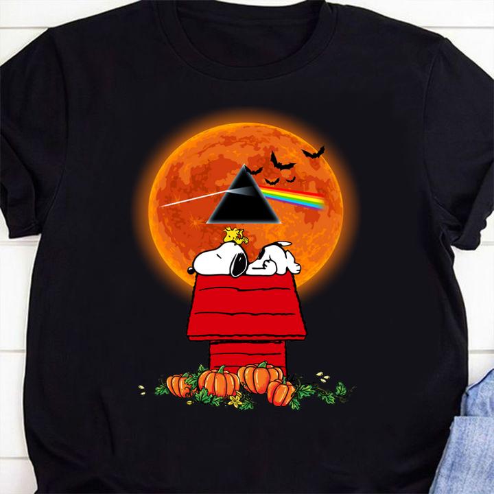 Halloween Snoopy and Woodstock Poster Pink Floyd Pumpkin Moon t-shirt shirt