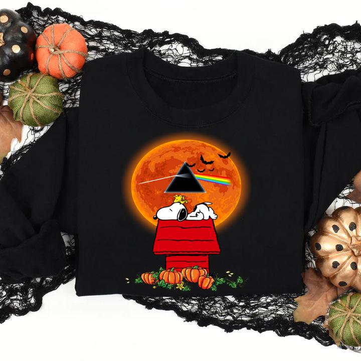 Halloween Snoopy and Woodstock Poster Pink Floyd Pumpkin Moon t-shirt sweatshirt