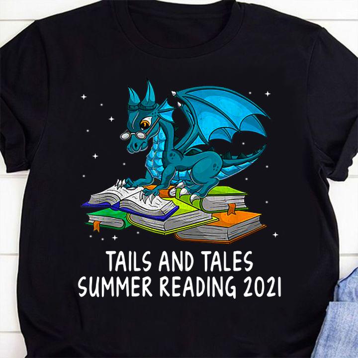 Tails And Tales Summer Reading 2021 Library Dragon t-shirt shirt