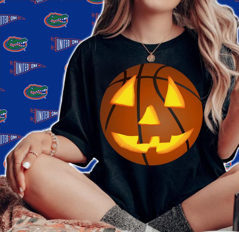 Halloween Basketball Pumpkin Face Funny Jack-o'-lantern t-shirt woman shirt