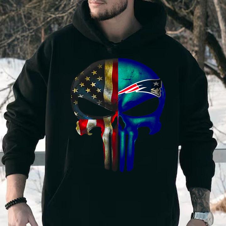 Premium Punisher Skull American flag New England Patriots t-shirt hoodie