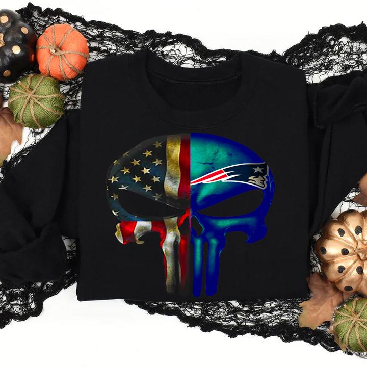Premium Punisher Skull American flag New England Patriots t-shirt sweatshirt