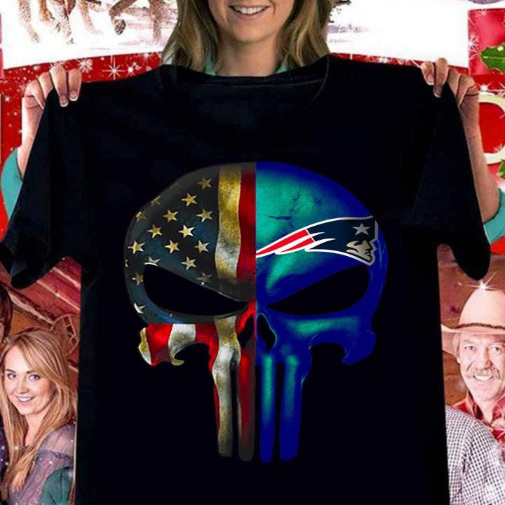 Premium Punisher Skull American flag New England Patriots t-shirt woman shirt