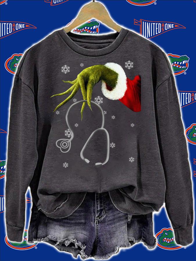 Grinch hand hold Stethoscope Nurse Christmas t-shirt sweatshirt