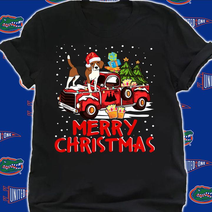 Beagle Rides Red Truck Merry Christmas Pajama Funny Gifts sweater t-shirt shirt