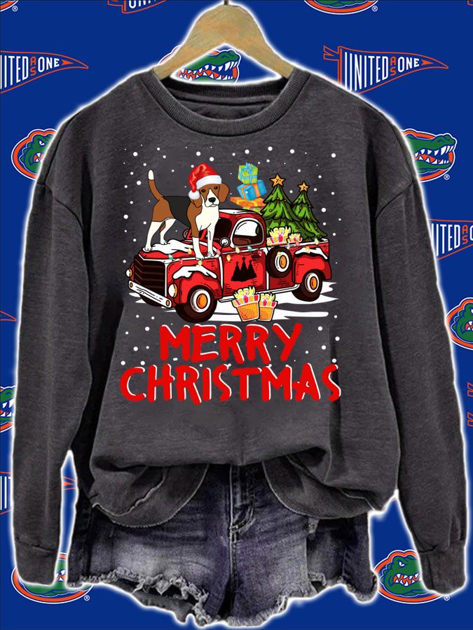 Beagle Rides Red Truck Merry Christmas Pajama Funny Gifts sweater t-shirt sweatshirt