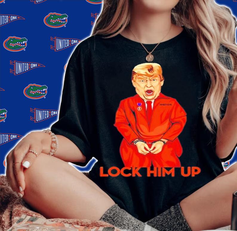 Donald Trump Lock Him Up Orange Jumpsuit Funny t-shirt woman shirt