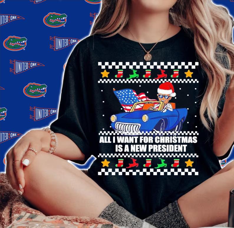 Funny biden All I Want For Christmas Is A New President Santa Claus Christmas Ugly Shirt t-shirt woman shirt