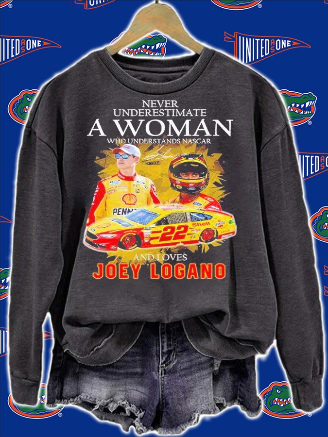 Never underestimate a woman who understands Nascar and loves Joey Logano shirt t-shirt