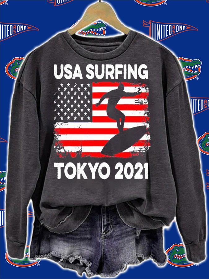 Surfing Tokyo 2021 Summer Sport Games USA American Flag Team shirt