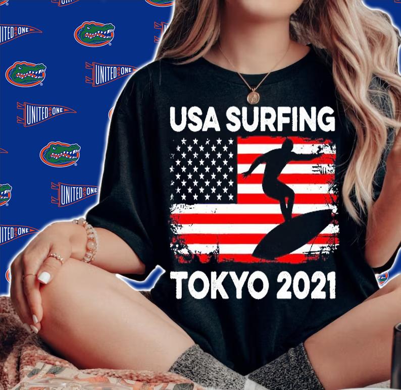 Surfing Tokyo 2021 Summer Sport Games USA American Flag Team shirt