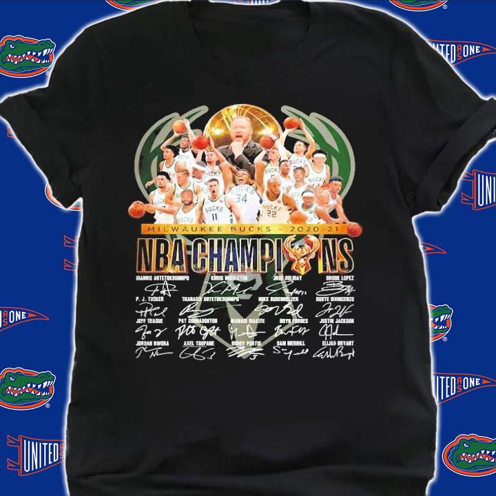 Milwaukee Bucks 2020 21 NBA Champions signatures shirt