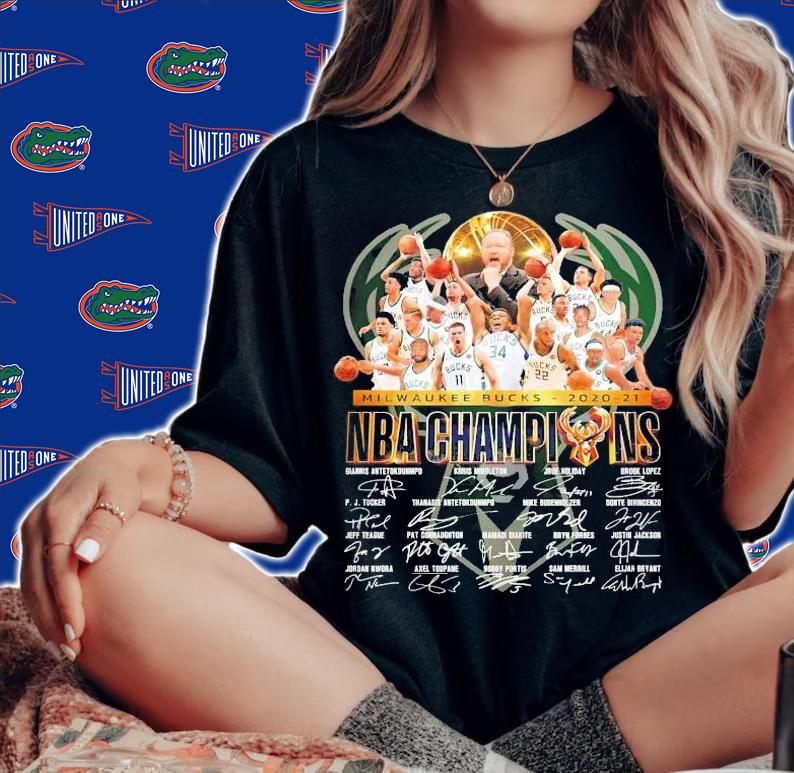 Milwaukee Bucks 2020 21 NBA Champions signatures shirt