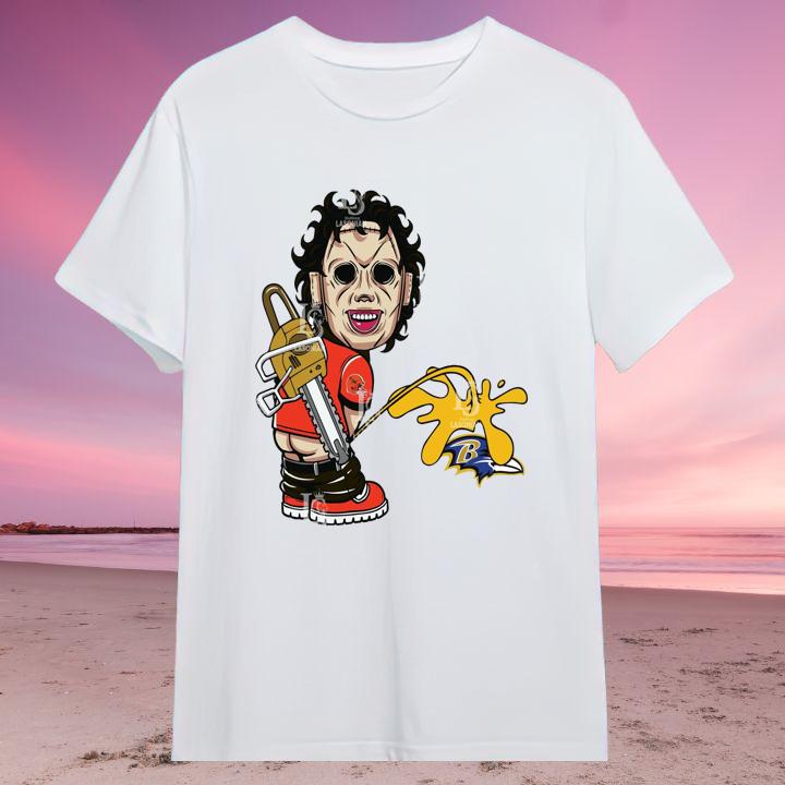 Official Cleveland Browns Leatherface Pissing On Baltimore Ravens T-Shirt