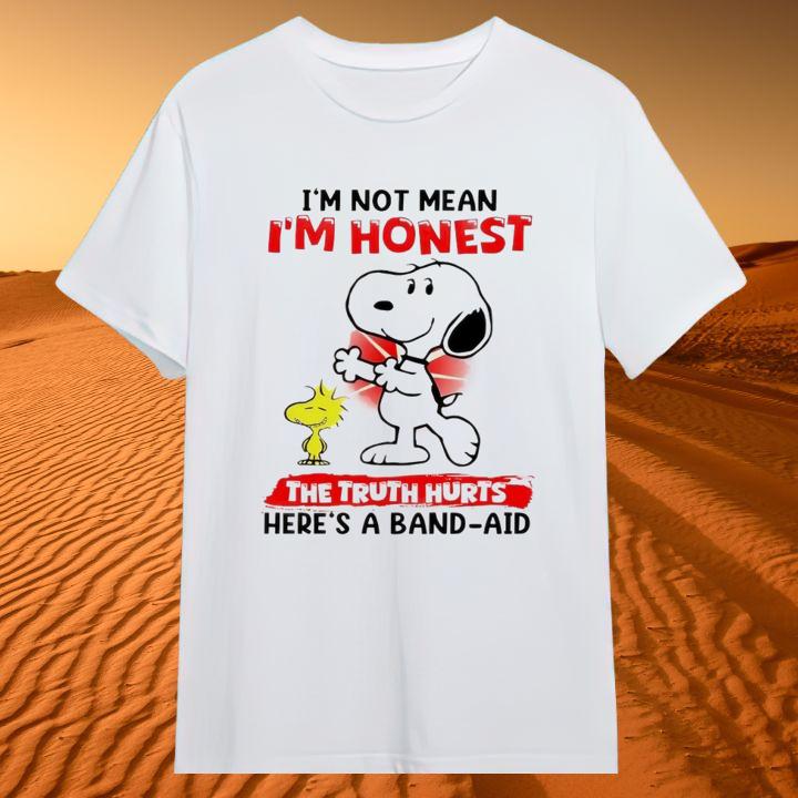 Snoopy Woodstock Im Not Mean Im Honest The Truth Hurts Heres A Band-Aid T-Shirt