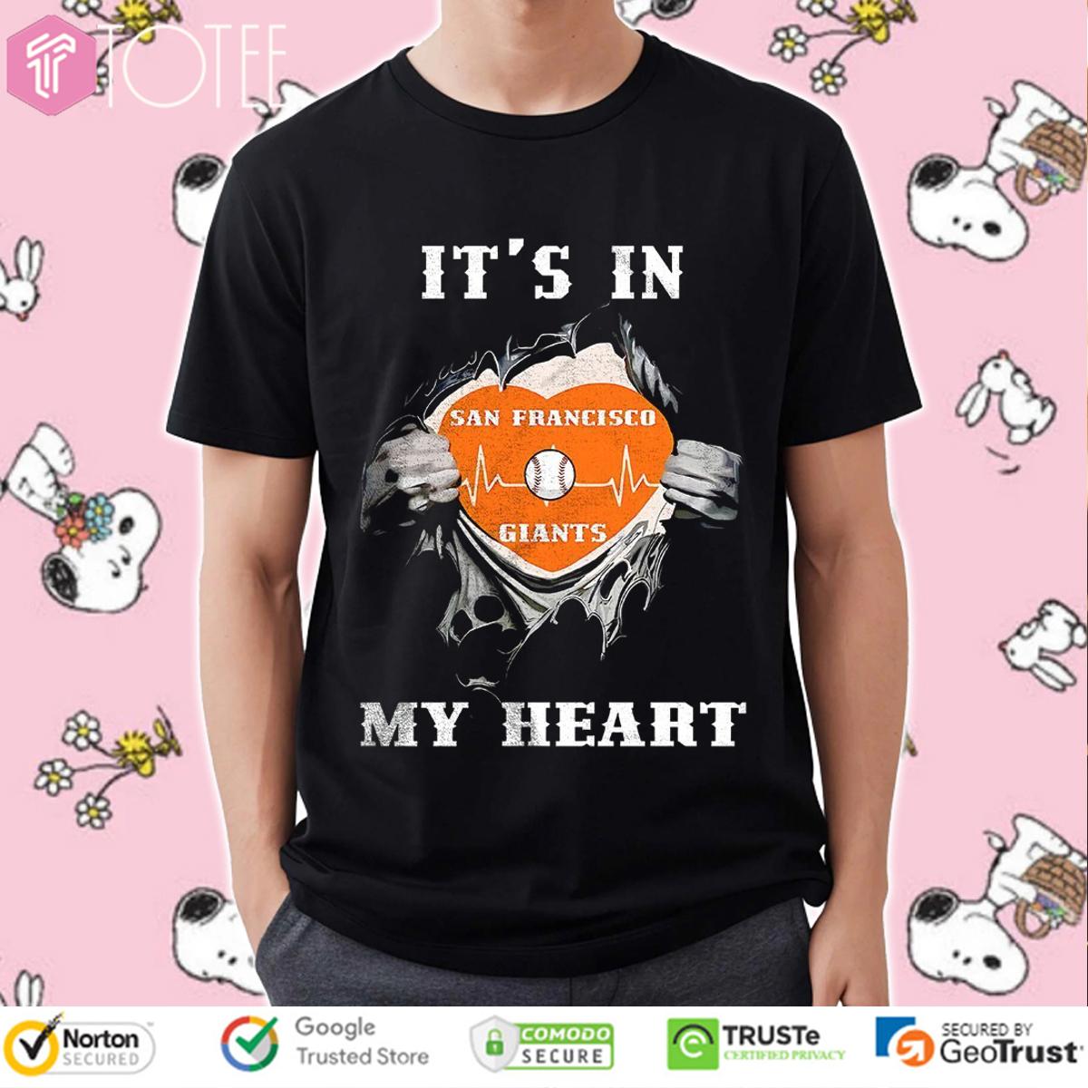 Inside Me San Francisco Giants It’s In My Heart Baseball Heartbeat T-Shirt