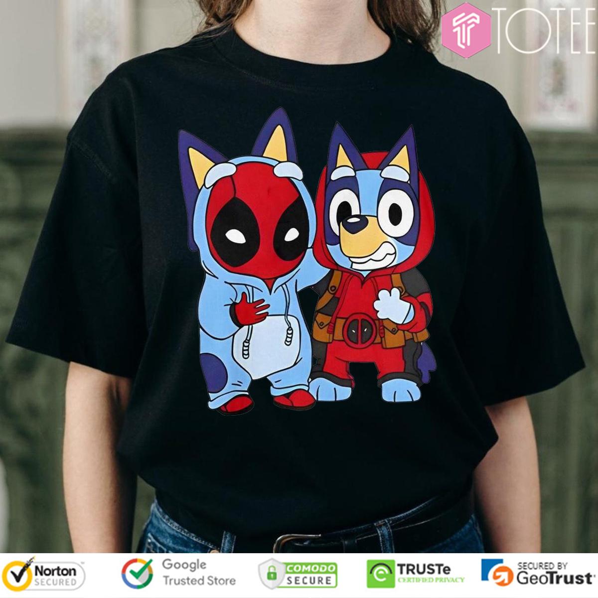 Bluey Heeler Marvel Deadpool Cosplay Together Parody T-Shirt